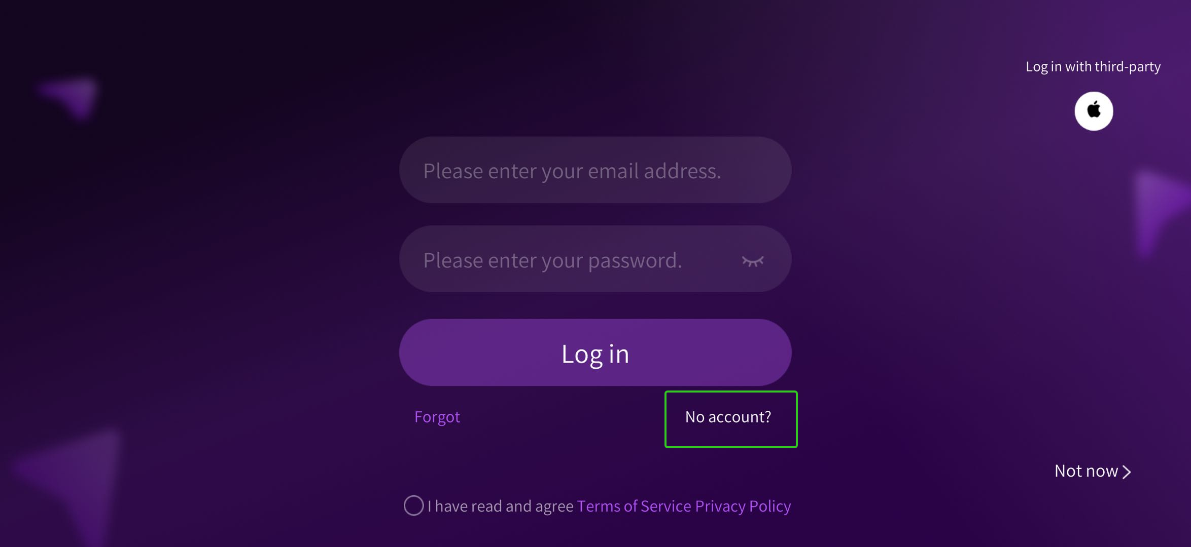 Login screen