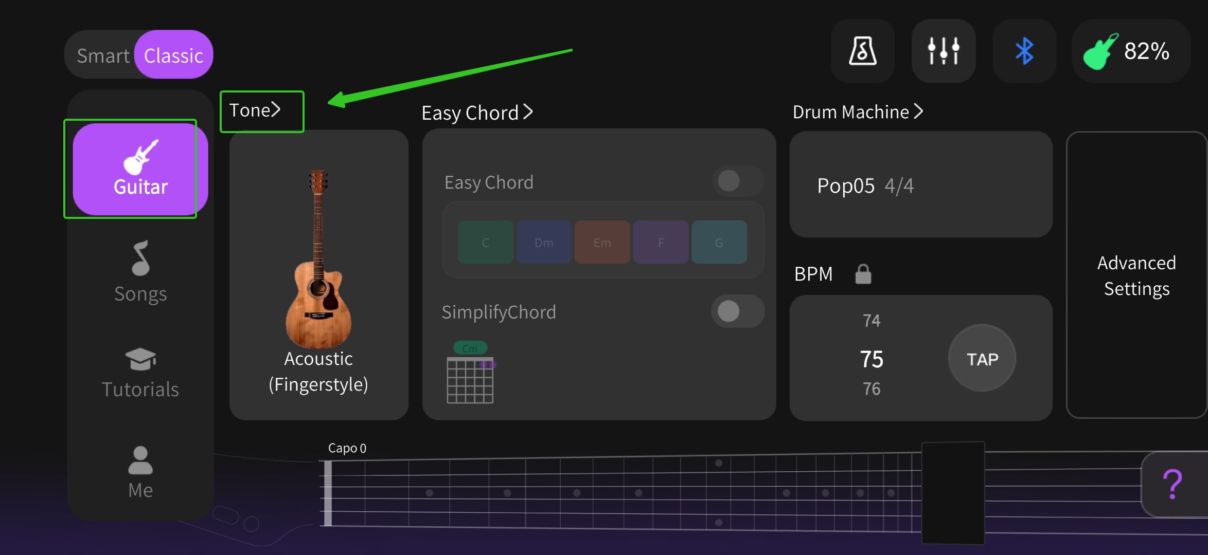    3. Navigate to the "Guitar" page → Select "Tone".  .jpeg