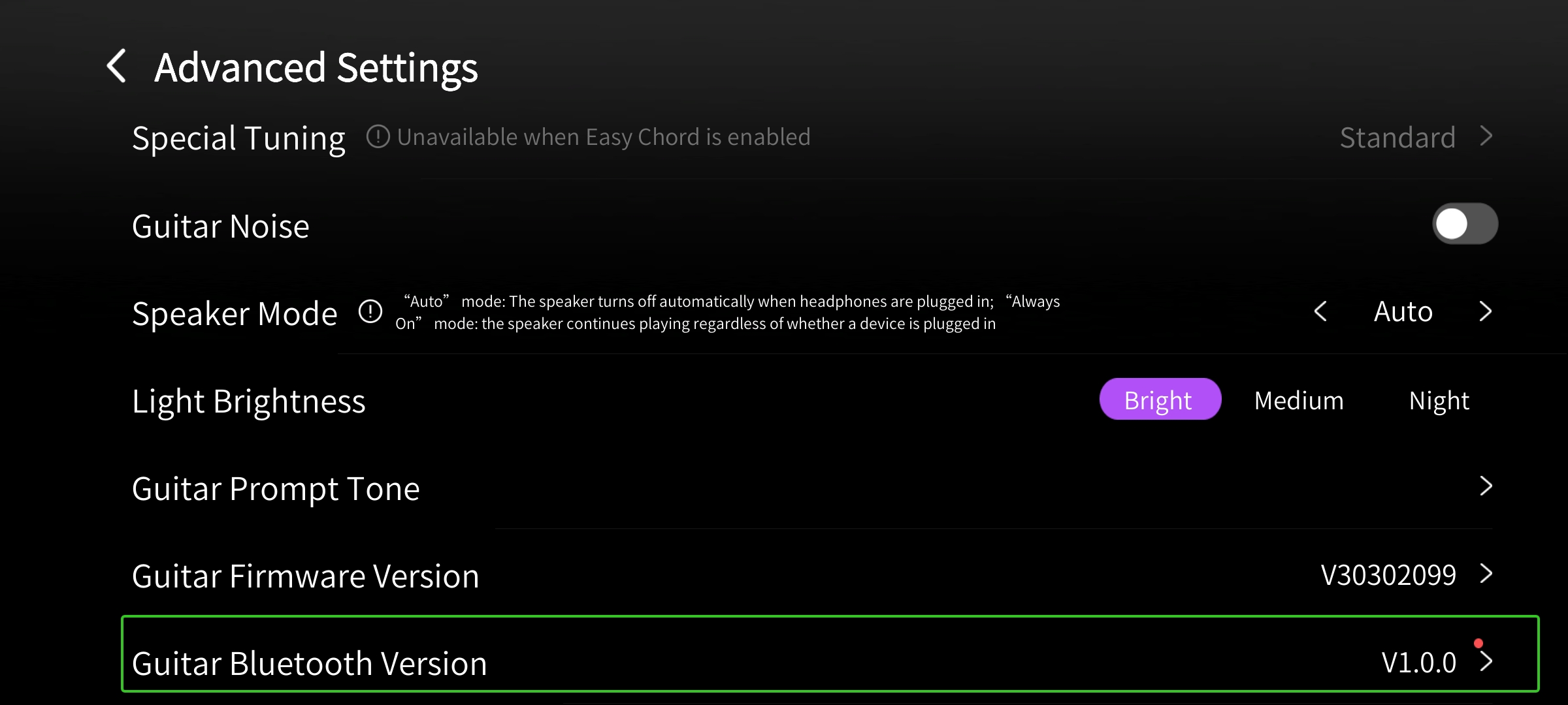 1.2 Scroll to the bottom and locate Guitar Bluetooth Version, then tap the red dot.  .jpeg